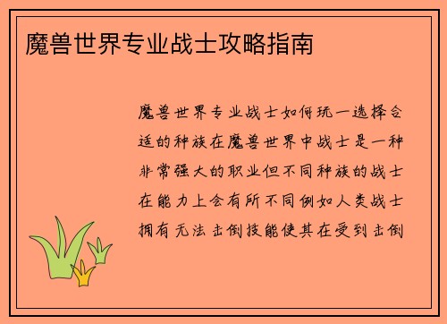 魔兽世界专业战士攻略指南